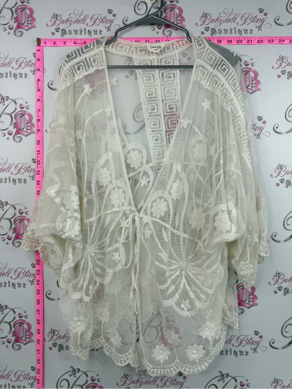 Siren lily cardigan coverup embroidery Sheer Embroidered Ivory Kimono Cardigan